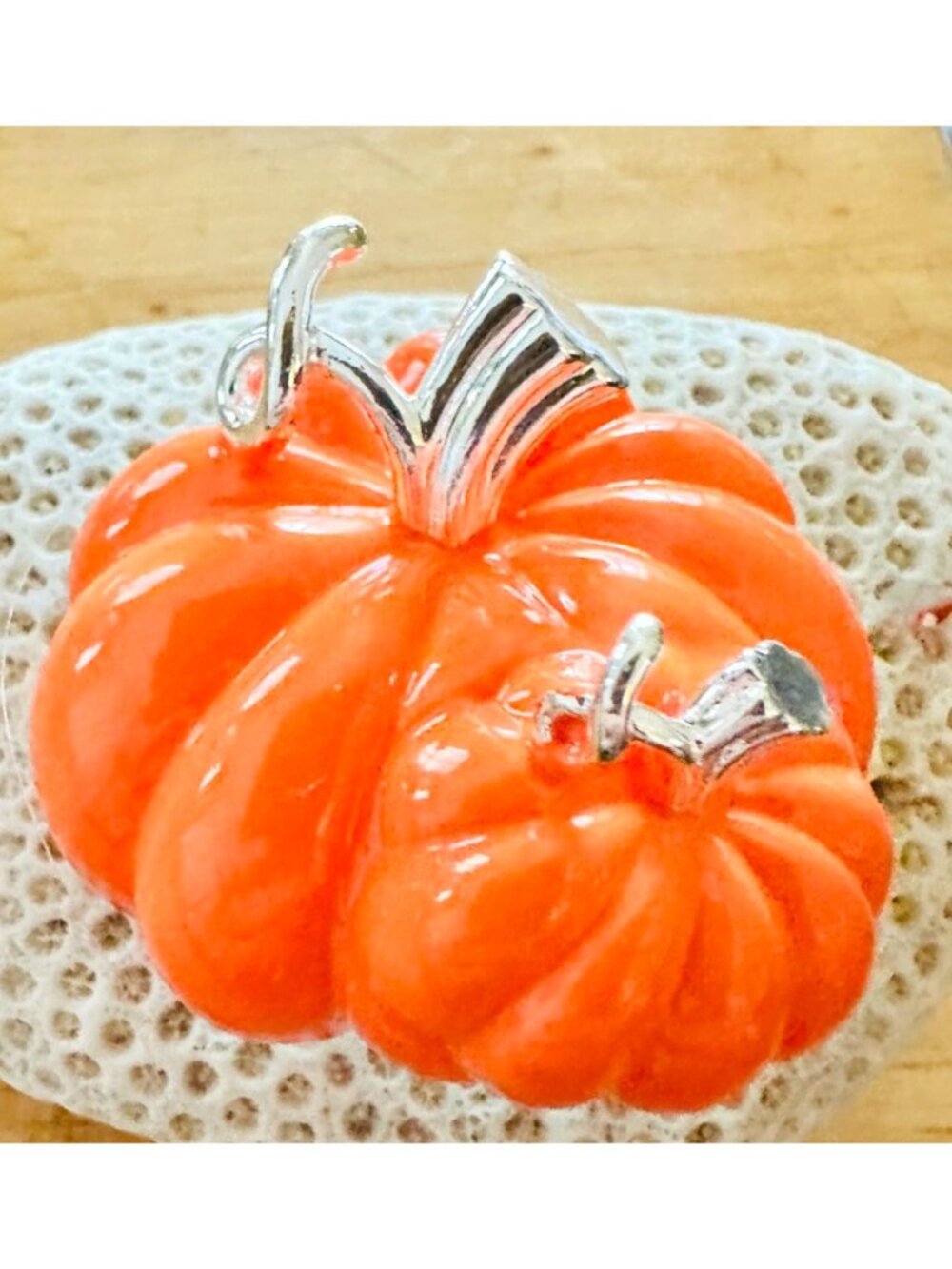 Pumpkin Pendant Pin Orange Silver Jewelry Thanksgiving Blessing Fall Festive New